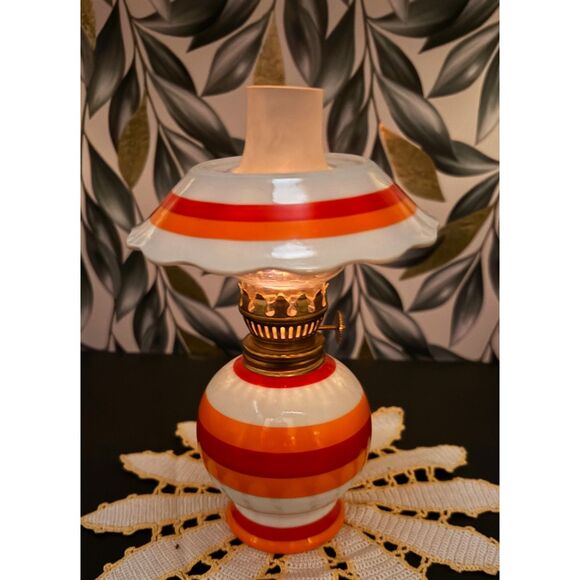 VTG 3 Piece Mini Oil Lamp Red Orange Stripe Retro 60s Look - Picture 1 of 4